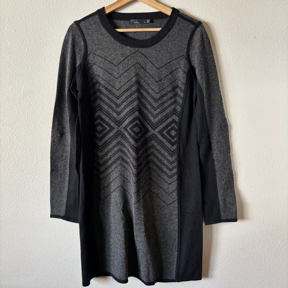 Prana Black and Grey Wool Blend Sweater Dress Size Small